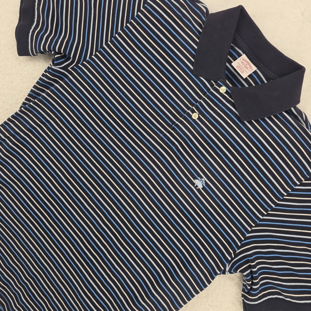 Brooks Brothers Mens Performance Polo Shirt Navy Blue White Stripe Size M‎